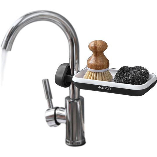 Kitchen Sponge Holder Soap Organizer Rotatable Faucet Storage Rack Sink Caddy Sponge Holder - Black