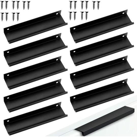 Groofoo - 10pcs Furniture Handles Cabinet Handle Screw Spacing Concealed Handle Aluminum Cabinet Handle Kitchen Handles Concealed Finger Edge Pull