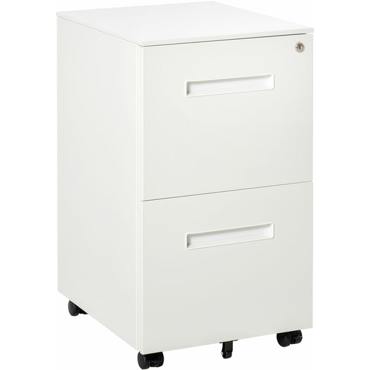 Mobile Lockable File Cabinet w/ Adjustable Hanging File Folder, White - White - Vinsetto