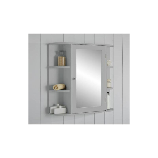 Vale Designs Single Door Bathroom Mirror Cabinet with Shelves Grey