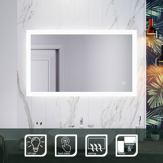1000 x 600 mm Illuminated led Bathroom Mirror Wall Mirror Bathroom Mirrors with Light and Demister and Sensor IP44 Rated - Elegant