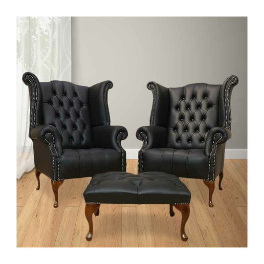 Chesterfield Special Offer High Back Wing Chair + Footstool Designersofas4u