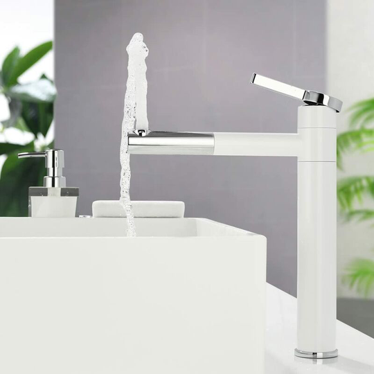Perlerare - Bathroom Sink Faucet White 360 Swivel Single Handle Brass Sink Mixer Single Hole for Basin Faucets Bathroom Faucet