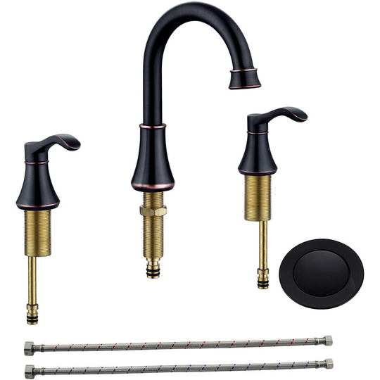 3 Hole Widespread Bathroom Faucet Two Handle Kitchen Faucets Hot & Cold Water Mixer Basin Sink Faucets Ceramic Valve High Arc Water Tap with Drain
