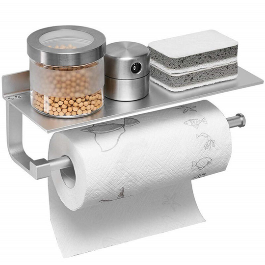 Toilet Paper Holder with Shelf Brushed Nickel, 304 Stainless Steel Modern Bathroom Accessories Tissue Roll Dispenser Storage-Silver