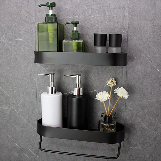 Bathroom Shelf Wall Mounted 2 Pack Black Shower Caddy Spice Rack For Wall No Drilling Rustproof Space Aluminum For Kitchen Toilet
