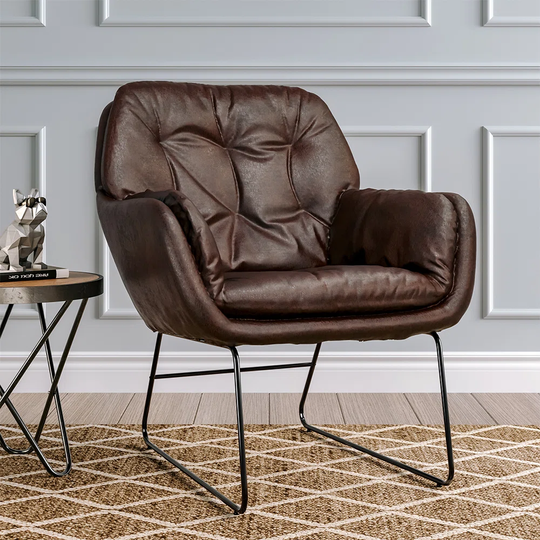73Cm Faux Leather Upholstered Armchair With Metallic Legs