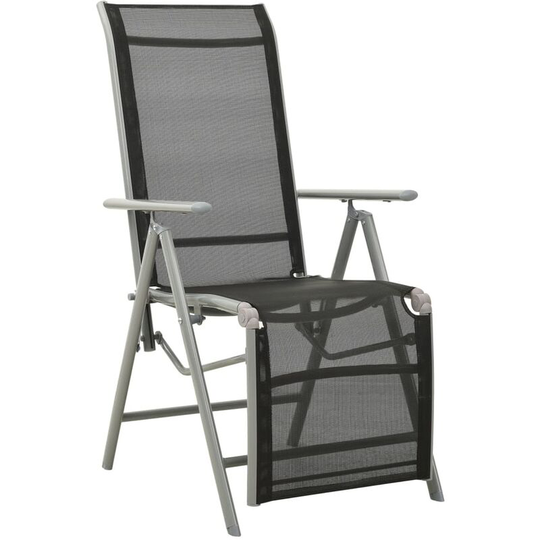 Reclining Garden Chair Textilene and Aluminium Silver vidaXL - Black