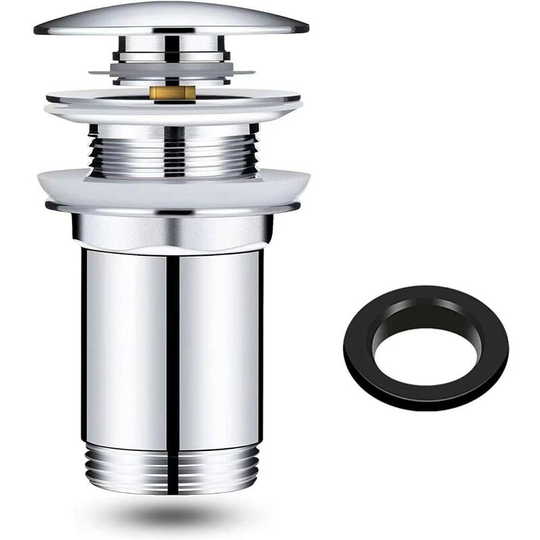 Chrome Sink Drain without Overflow, Universal Pop-up Valve Brass Sink Drain without Overflow, Easy to Install with Instructions, No Water Leakage