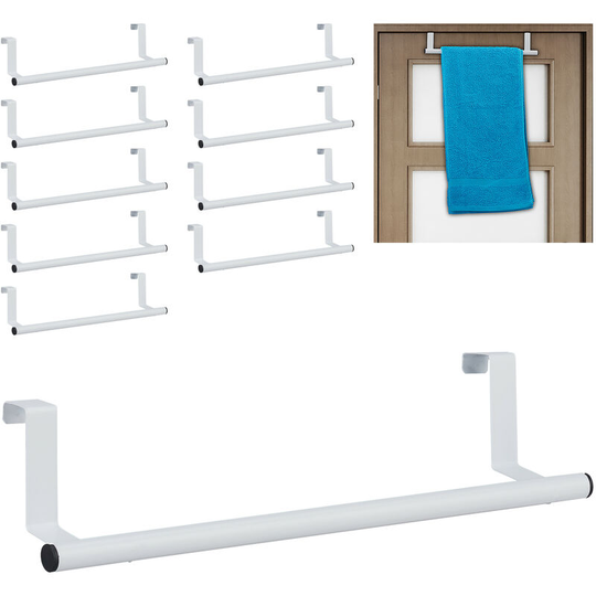 Relaxdays - Set of 10 Towel Holders for Doors & Closet, Hanging, Stainless Steel, Rail, Kitchen & Bathroom, White