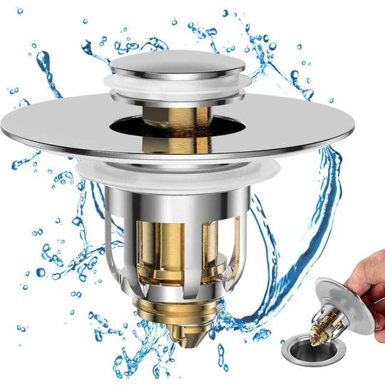 Universal bathroom sink plug, pop-up sink plug with basket type hair catcher, anti clogging sink drain filter for 1.06 '- 1.65' drain hole