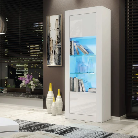 Modern Sideboard Display Cabinet Cupboard TV Stand Living Room High Gloss Doors - White - White