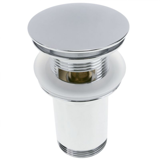 Basin sink waste tap plug 9cm. Slotted bathroom push pop up sprung universal G1-1/4 chrome rounded - Primematik