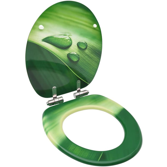 Wc Toilet Seat with Soft Close Lid mdf Green Water Drop Design - Green