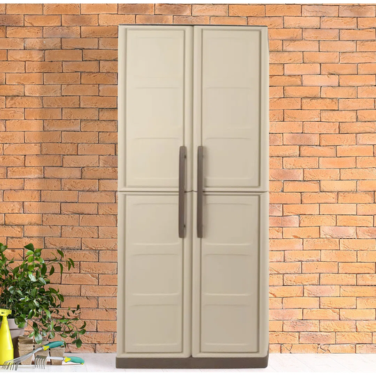 Multipurpose Wardrobe For Outdoor Or Indoor Use, 2-Door Cabinet And 3 Polypropylene Shelves, 100% Made In Italy, 70X39h165 Cm, Beige Color