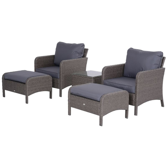 Outsunny 5 Pieces Outdoor Patio Furniture Set Wicker Conversation Set Dark Grey - Grey