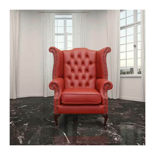 Chesterfield Queen Anne High Back Wing Chair Poppy Red
