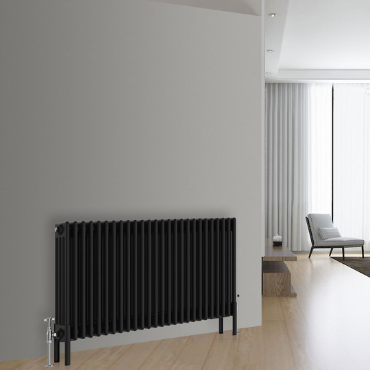 Traditional Vintage Cast Iron Style Radiator Black 4 Column 600x1190mm