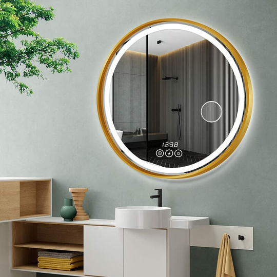 Led Round Bathroom Mirror,Anti Fog Bathroom Wall Mounted Vanity Mirrors, 24 Inch Circle Makeup Mirrors with Lights, Dimmable Illuminated, Touch
