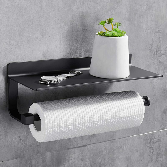 No Drilling Kitchen Roll Holder Wall Mounted Paper Towel Holder Paper Towel Holders with Spacious Paper Dispenser Rolls for Kitchen Black