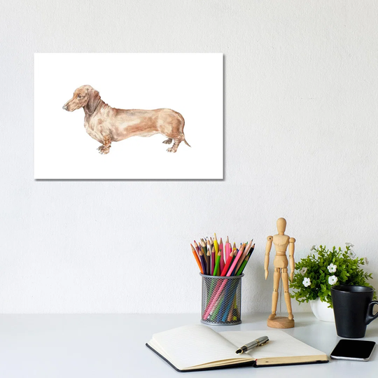 Brown Dachshund Hot Dog by Wandering Laur - Wrapped Canvas Art Prints