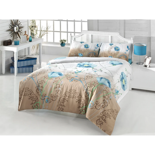 Hanish Beige/White/Brown/Blue 127 TC Modern & Contemporary 3 Piece Duvet Cover Set