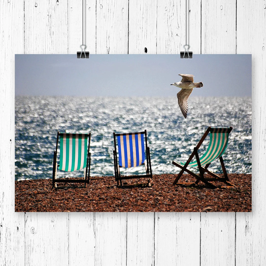 'Seascape Seagull Brighton Beach Deckchairs' Graphic Art