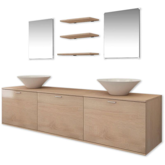 Eight Piece Bathroom Furniture and Basin Set Beige Vidaxl Beige