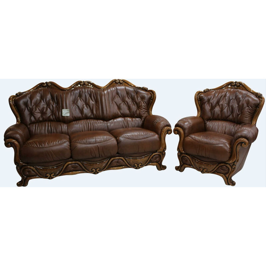 Dante 3 Seater + Armchair Italian Leather Sofa Suite Settee Offer Tabak