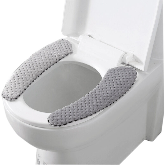 2 Pairs Thick Warm Padded Toilet Seat Cushions Plush Non-Slip Soft Washable Toilet Seat Pad Bathroom Warmer with Adhesive Tape