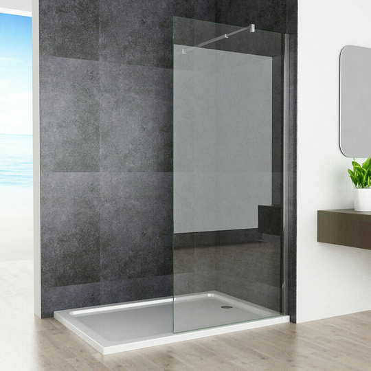 900 mm Walk in Wet Room Screen Shower Door Panel Shower Enclosure 8mm Easy Clean Nano Glass with Adjustable Support Bar 1950 mm Height - Miqu
