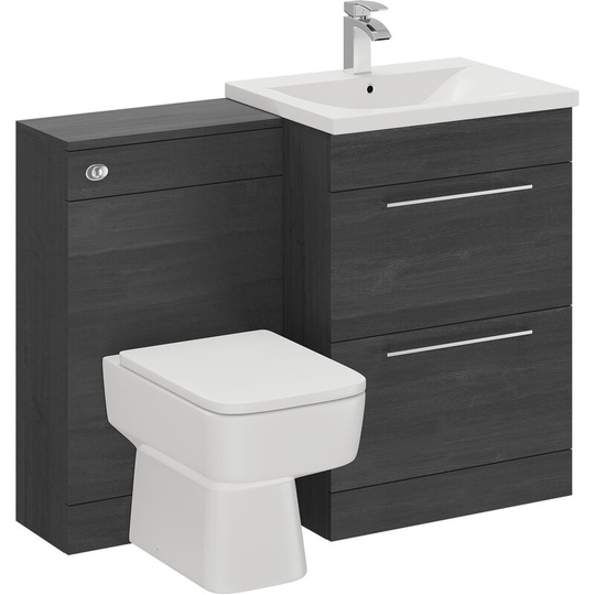 Napoli Nero Oak 1100mm 2 Drawer Vanity Unit Toilet Suite - Nero Oak