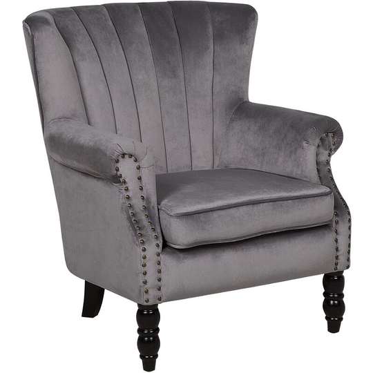 Beliani - Modern Velvet Wingback Chair Grey Scroll Roll Arms Solid Wood Legs Svedala - Grey