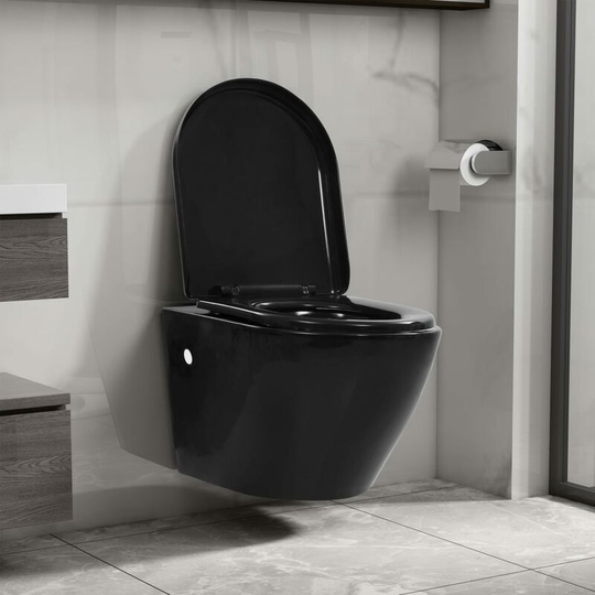Topdeal Wall Hung Rimless Toilet Ceramic Black FF145238_UK