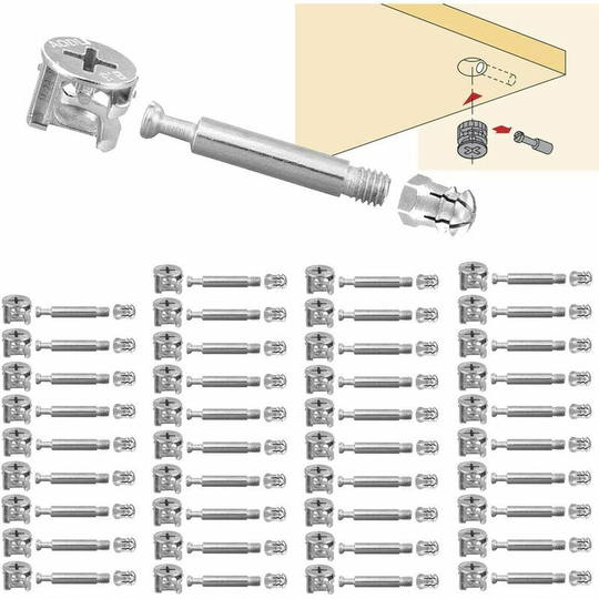 Morejieka - 40 Set Cam Connector Ø15mm Connecting Furniture Cabinet Panels M6X40mm Cabinet Connector Eccentric Fittings for Furniture Table Cabinets