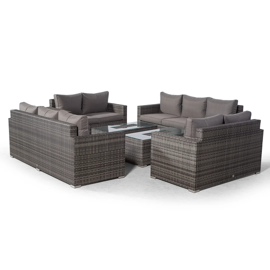 Villatoro Grey Rattan 2 X 3 Seat Sofa + 2 X 2 Seat Sofa & Ice Bucket Rectangle Coffee Table, Outdoor Patio Garden Furniture