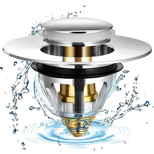 Bet Universal Popup Stopper Stainless Steel Sink Stopper with 2 Gaskets for Sink Between 32 and 38 mm (1Pcs)