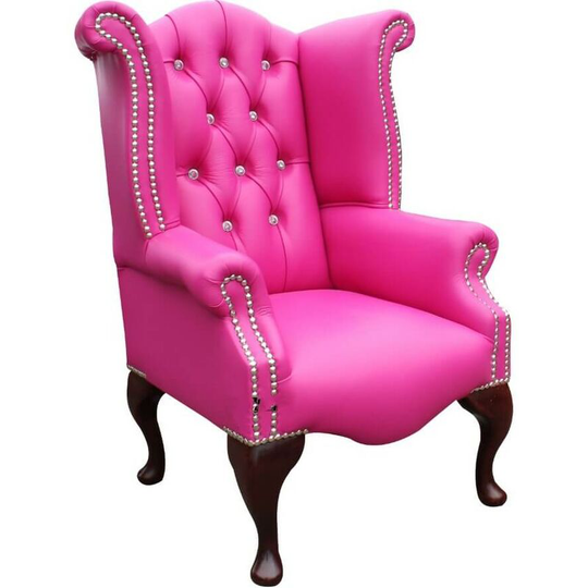 Chesterfield Childrens Crystal Queen Anne High Back Wing Chair Vele Fuchsia Pink
