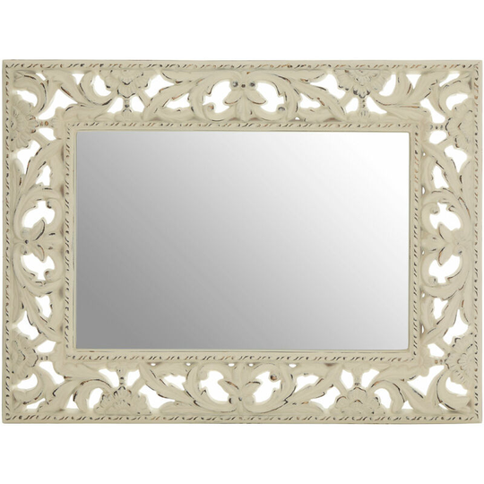 Premier Housewares Rectangular Wall Mirror/ Classic Mirrors For Bathroom / Bedroom / Garden Walls Fancy Wall Mounted Mirrors For Hallway With Cream