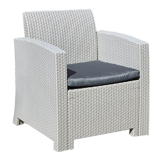 Grey Rattan Effect Armchair with Cushion - Outdoor Patio Garden Furniture - Grey