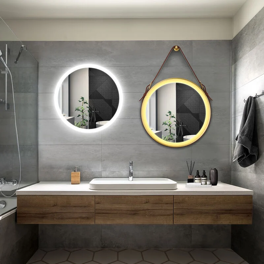 Bathroom led Mirror Modern Wall Mounted Round Bathroom Mirror 600x600mm Acrylic Frame + 600x600mm Gold Frame Both with Demister Pad - Elegant