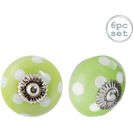 Round Ceramic Cabinet Knobs - Green Spot - Pack of 6 - Nicola Spring