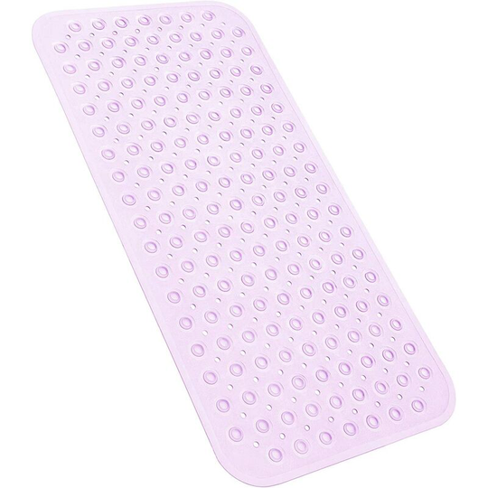 31x15.5In Non-Slip Bath Tub Shower Mat, with Suction Cups and Drain Holes (Clear Purple)