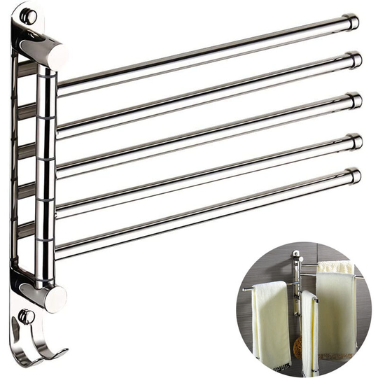 Wall Mounted Swing Towel Bar Stainless Steel Bath Towel Rod Arm, Bathroom/Kitchen Swivel Towel Rack Hanger Holder Organizer-4 strokes