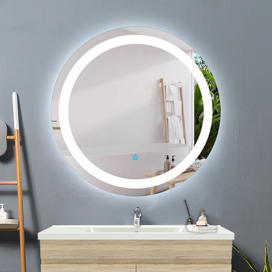 Acezanble - Round Bathroom Mirrors with Lights,600mm Anti fog Touch Sensor,6000K Cool White led Light,Wall Mounted,IP44 Dustproof Waterproof-3cm