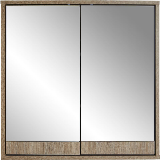 Light Wood Effect Bathroom Storage Double Mirrored Cabinet - Oak effect