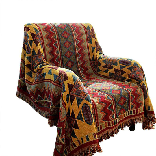 Perle Rare - Large Plaid Washable Soft Bohemian Jacquard Knitted Cotton Blanket for Sofa Armchair Bedroom (250 * 250CM, Geometric)