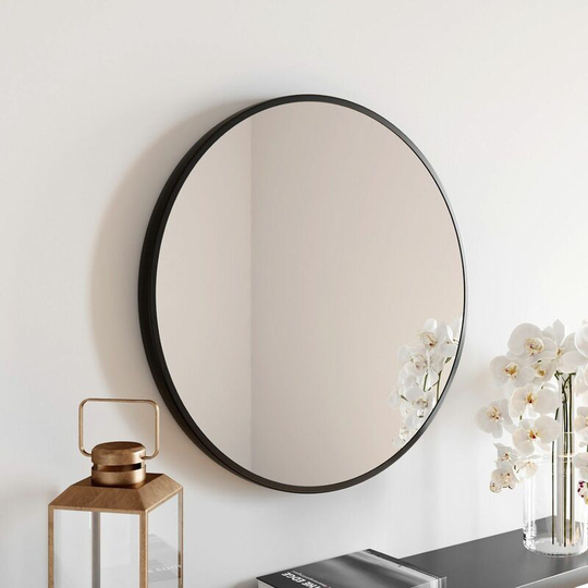 Vasari Large Modern Round Glass Mirror 60cm Black Frame Wall Mounted Bathroom - Black