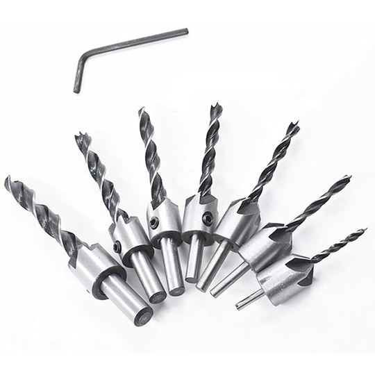 8 Pcs Woodworking Drill Bits with Countersink, Countersink Drill Bit Set, Twist Drill Slot for Woodworking with Hole, for Woodworking, Drill Bit Set