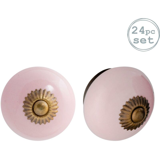 Nicola Spring Round Ceramic Cabinet Knobs - Pink - Pack of 24
